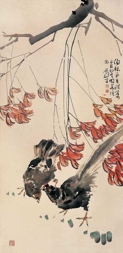 李道熙 己巳(1989年)作 红叶双雉 立轴